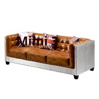 Maßgefertigtes OEM ODM Aviation-Möbel Mid-Century Industrial Metall-Leder Chesterfield 2-3-Sitzer Sofa mit Schwammfüllung für Wohnzimmer und Zuhause