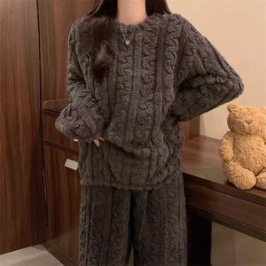 Damen Winter Fleece Pyjama Lässiger Warmer Plüsch Langarm-Loungewear Gemütlicher Winter Heim-Schlafanzug Damen Flanell Schlafanzug-<span class=keywords><strong>Set</strong></span> - Product Image 6