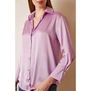 Camisa Básica de Satén para Mujer, Color Lila, con Botones, Estilo Clásico para el Día a Día - Product Image 5