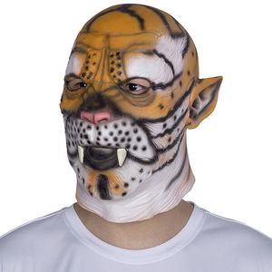 Latex <strong>Tiger</strong> Full Head <strong>Mask</strong> Orange Realistic Striped Texture Spotted Cheeks Sharp Fangs Soft Comfortable Halloween Cosplay Party - Product Image 2