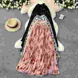 Jupe droite drapée florale 2025 pour femme, jupe décontractée taille haute en mousseline pour filles, vêtements féminins, vente en gros - Product Image 1