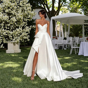 Vestido de Noiva Elegante e Moderno de Cetim em Cor Sólida com Camadas Antiestáticas e Decote V Profundo, Novo Vestido de Festa para Madrinha - Product Image 5