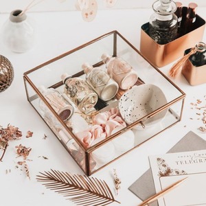 Luxury Brass Glass <b>Keepsake</b> <b>Box</b> Square Geometric Jewelry Organizer Wedding Decor Card Holder Preserved Flower Glass Display <b>Box</b> - Product Image 5