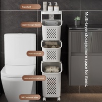Panier de rangement à roulettes multicouche en plastique écologique pour linge, gain de place, pour salle de bain et maison, avec organisateur d'outils