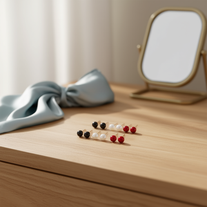 Ensemble de 12 paires de boucles d'oreilles en perles, acier inoxydable, bijoux tendance pour femmes, mélange de couleurs noir, blanc, rouge, style minimaliste, à porter au quotidien - Product Image 2