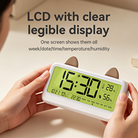 Horloge de table intelligente avec thermomètre-hygromètre, calendrier, veilleuse et réveil pour enfants, en plastique, fonctionne à piles