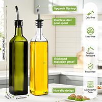 Bouteille Distributrice d'Huile d'Olive en Verre de 500 ml, Ensemble Distributeur d'Huile d'Olive et de Vinaigre avec Becs Verseurs en Acier Inoxydable, Bouteilles d'Huile pour la Cuisine