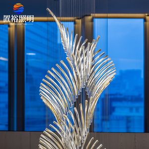 Magníficas Lámparas Colgantes para Vestíbulo de Hotel, Iluminación de Ingeniería para Escaleras Interiores, Arañas de Metal y Vidrio Personalizables - Product Image 2