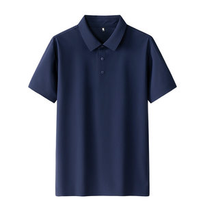 เสื้อโปโลแขนสั้นคอปกผ้าไนลอนสีทึบแห้งเร็ว สีน้ำเงินเข้ม สำหรับใส่ทุกวัน - Product Image 1