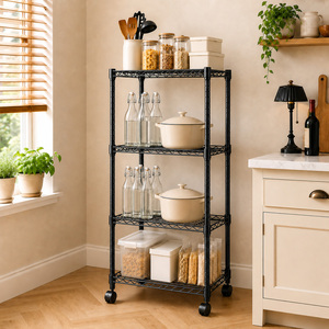 Étagère à roulettes en fil métallique chromé à quatre niveaux NSF, avec roulettes, étagère de rangement mobile en métal pour atelier, garage, entrepôt - Product Image 1