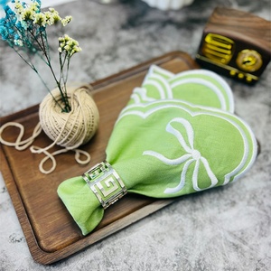 Serviettes en lin à motifs personnalisés avec double bordure brodée, en tissu de lin, pour mariage, Noël, Saint-Valentin, cadeau économique - Product Image 2