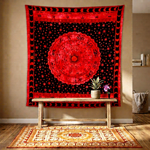 Tapisserie murale imprimée animaux du zodiaque, faite à la main, lavable en machine, astrologie indienne, couverture hippie, jeté de lit - Product Image 1