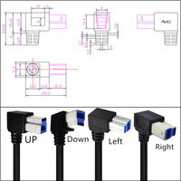 Cable USB 3.0 de Tipo A Macho a Tipo B Macho, Cable en Ángulo Recto de 90 Grados para Impresora, Monitor, Estación de Acoplamiento, Discos Duros Externos, Escáner