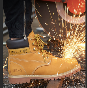 Stivali da Lavoro Gialli da Uomo con Punta in Acciaio, Stivaletti in Vera Pelle Fatti a Mano di Alta Qualità, Impermeabili, Stile Retrò, Scarpe da Escursionismo Outdoor - Product Image 4