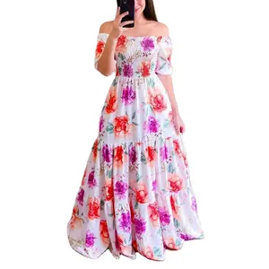 High Quality Fashion Women's Flower Dress Women's Casual Quick Drying Dress Floor-length Dress