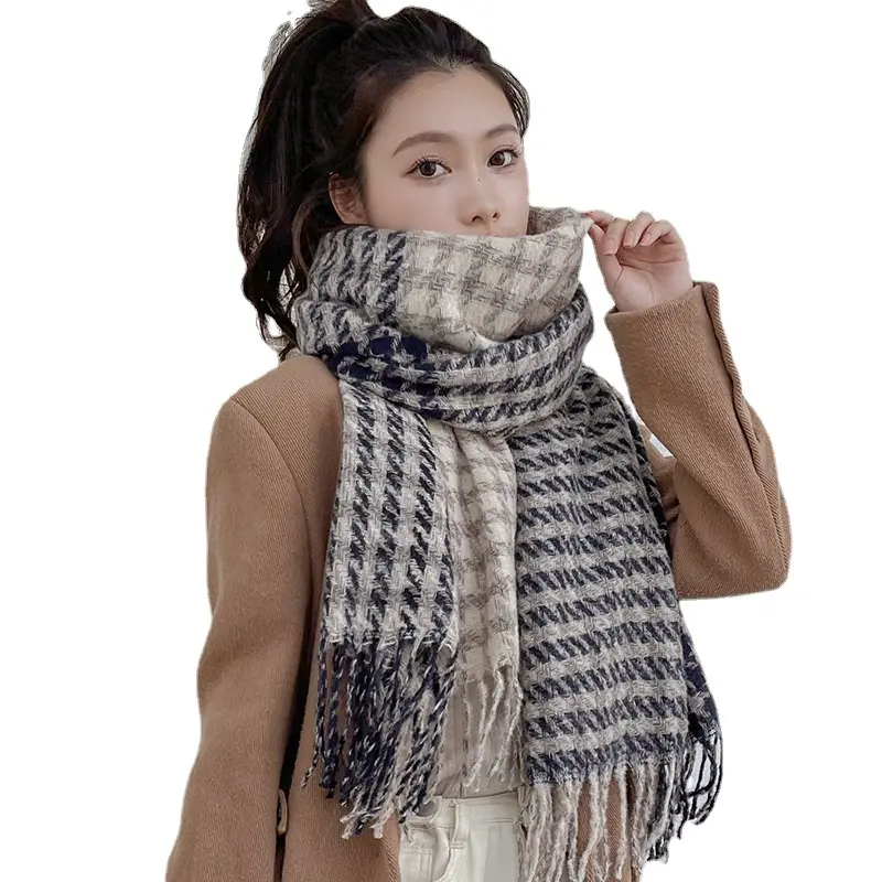 Bufandas de Pashmina suave para cuello, chal a cuadros con borlas, bufanda de Cachemira para mujer, invierno, nuevo diseño