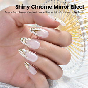 Liner Nail Art Silver Bronze Gold 2PCs Set Espejo Chrome Efecto 3D Gel Polish 8ml LED UV Cure Bottle Cepillo fino Metal <span class=keywords><strong>pintado</strong></span> - Product Image 3