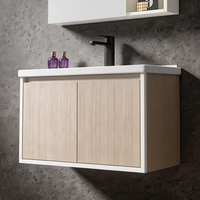 Ensemble de meuble-lavabo mural moderne et compact avec armoire miroir et étagères de rangement ouvertes