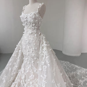 Jancember NT06 Luxury <b>Spaghetti</b> <b>Strap</b> Ivory 3d Flower Mermaid Wedding <b>Dress</b> - Product Image 2