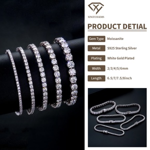 Pulsera de Tenis de Moissanita con Corte Brillante Redondo, Chapada en Rodio, Plata 925, de 2-6 mm, con Cierre de Figura 8, Estilo Hiphop, Venta al por Mayor - Product Image 2