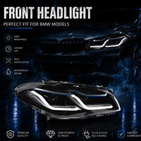 Phares LED pour BMW F10 F18 Série 5 2011-2017, style G38, avec sourcils bleus tonnerre et double feux de jour, amélioration