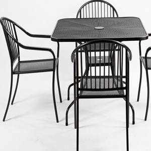 Juego de mesa <span class=keywords><strong>Bistro</strong></span> de 5 piezas, marco de acero, muebles de exterior, mesa y sillas de Patio resistentes a la intemperie con orificio para paraguas para patio - Product Image 1