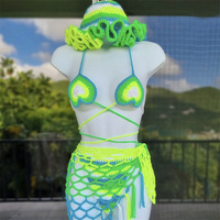 Maillot de bain bikini 2 pièces tricoté à la main, nouvelle mode transfrontalière, pour fête sur la plage, avec haut tube uni et taille ajustée, idéal pour les photos