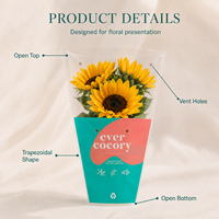 Emballage transparent pour bouquet, sacs en forme de cône, sacs à fleurs trapézoïdaux personnalisés avec logo CPP et trous de ventilation