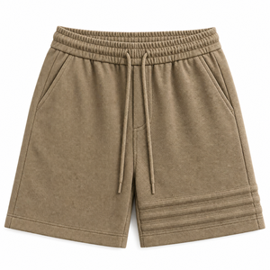 Wholesale <strong>Men</strong> Heavy Twill Casual <strong>Shorts</strong> Elastic Drawstring Waist Straight Fit <strong>Knee</strong> <strong>Length</strong> Khaki Streetwear Work <strong>Shorts</strong> OEM Logo - Product Image 1
