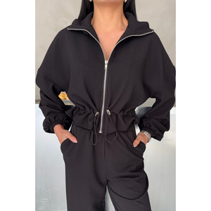 Conjunto Deportivo Negro Cortavientos y Transpirable, Ropa Urbana Personalizada para Tallas Grandes, Invierno, Estampado de Diamantes de Imitación, Técnicas de Lavado, Logotipo - Product Image 6