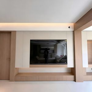Mobile <span class=keywords><strong>TV</strong></span> Minimalista di Lusso, Combinazione Personalizzata Bicolore con <span class=keywords><strong>Base</strong></span> Contenitore a Tutta Altezza - Product Image 1