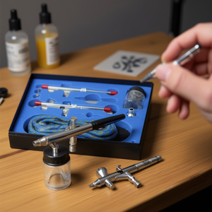 Ensemble d'aérographe professionnel avec pistolets à double action, buse de 0,3 mm, alimentation par gravité, vitesse réglable, conception en aluminium portable F - Product Image 2
