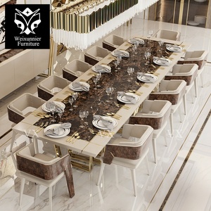 Bộ bàn ăn gỗ thiết kế hiện đại sang trọng, bàn gỗ dài cho phòng ăn biệt thự, bàn ăn đá cẩm thạch kèm 10 ghế - Product Image 1
