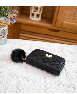 <span class=keywords><strong>Portafoglio</strong></span> Trapuntato in PU <span class=keywords><strong>Bianco</strong></span> per Donne, Decorazione a Farfalla, Organizzatore per Carte con Pompon - Product Image 5