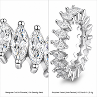 Bagues d'éternité de luxe en zircone cubique de qualité 5A, taille marquise - Bijoux de mariage en argent plaqué rhodium pour femmes