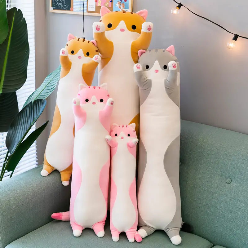 SongshanToys Peluches plushies Stuffed animal Customised Plush toy Soft Cat Big Hugging Cartoon Long Cat Kitten Legs Sleeping Pi