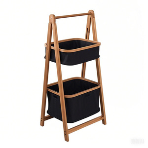 Panier à linge en toile de bambou, type rectangulaire, organisateur de vêtements, bleu et noir - Product Image 2