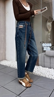 Jean Boyfriend en Denim Grande Taille pour Femme, Coupe Droite, Taille Haute, Tissu Élastique, Confortable Toutes Saisons, Extensible, Décontracté, Effet Usé