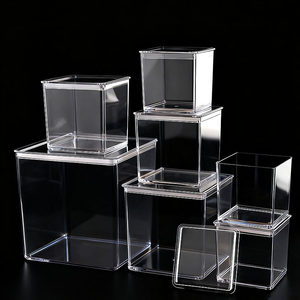 Scatola portaoggetti da scrivania quadrata in acrilico trasparente con coperchio sigillato per cucina, cosmetici, cancelleria, <span class=keywords><strong>quaderni</strong></span>, adesivi e articoli vari - Product Image 2