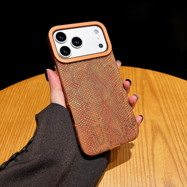EY Snake Skin Pattern Artificial Leather Phone Case for 17 Pro Max & for 16 Pro 360 Protection No Holder Premium Cover