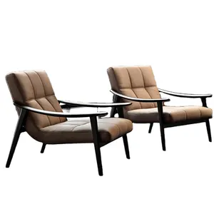 Orangefurn, Marco italiano de madera maciza, asiento de esponja de rebote alto, sillón moderno de cuero para sala de estar