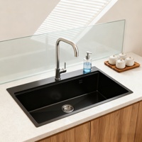 Évier de cuisine moderne fait main pour appartement, évier simple en acier inoxydable 304, montage en surface, double trou