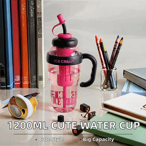 Mignonne tasse d'été grande capacité 1300 ml, double usage (à boire directement ou avec paille), avec motifs mignons et pailles pour les sorties en plein air - Product Image 3