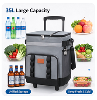 Sac à dos isotherme portable 35L avec roulettes, chariot détachable, grande capacité, pliable, moderne, pour camping, pique-nique, voiture