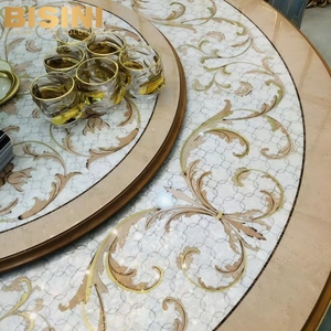 Hermosa villa de estilo italiano, mesa de comedor de madera tallada, silla para el hogar, mesa de comedor redonda de parquet de concha hecha a mano con <span class=keywords><strong>Lazy</strong></span> <span class=keywords><strong>Susan</strong></span> - Product Image 1