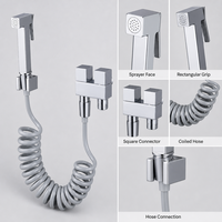 Ensemble de pulvérisateur de bidet haute pression en laiton au design carré, pulvérisateur de toilette Shattaf réglable à main