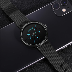 Venta caliente de tres ojos,. Los hombres de la correa de cuero de la PU de <span class=keywords><strong>Ginebra</strong></span> reloj de cuarzo con bajo precio relojes - Product Image 4