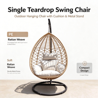 Fauteuil suspendu moderne en forme de goutte d'eau pour patio, chaise œuf d'extérieur avec coussin, siège balançoire en rotin PE pour salon et chambre