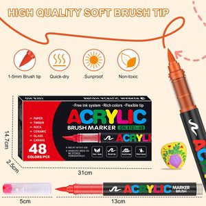 Juego de 48 Marcadores de Pintura Acrílica de Colores, Rotuladores con Punta de Pincel Plana de 6 mm para Artistas, Manualidades, Tela - Product Image 3