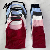 Set Pakaian Yoga Seamless Logo Kustom HIGH WAIST Pakaian Olahraga Wanita Atasan Halter Crop Top dan Celana Pendek Dua Potong Dengan Bantalan Dada